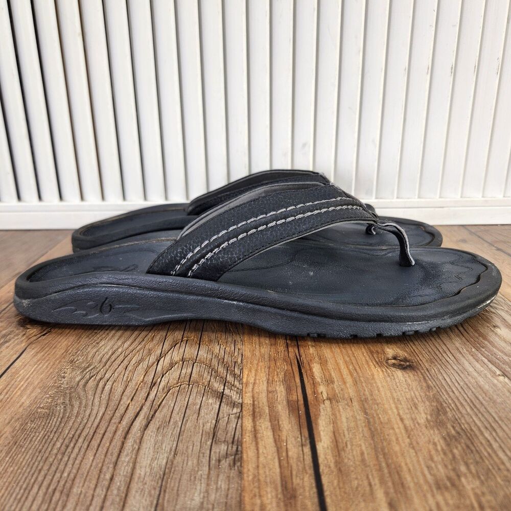 Olukai Hokua Flip Flops Mens Size 14 Black Casual Beach Boardwalk Thongs Sandals
